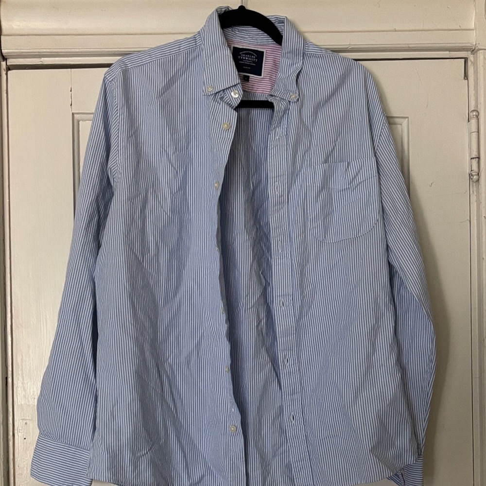 Charles Tyrwhitt Light Blue Pinstripe Shirt - Picture 2 of 2
